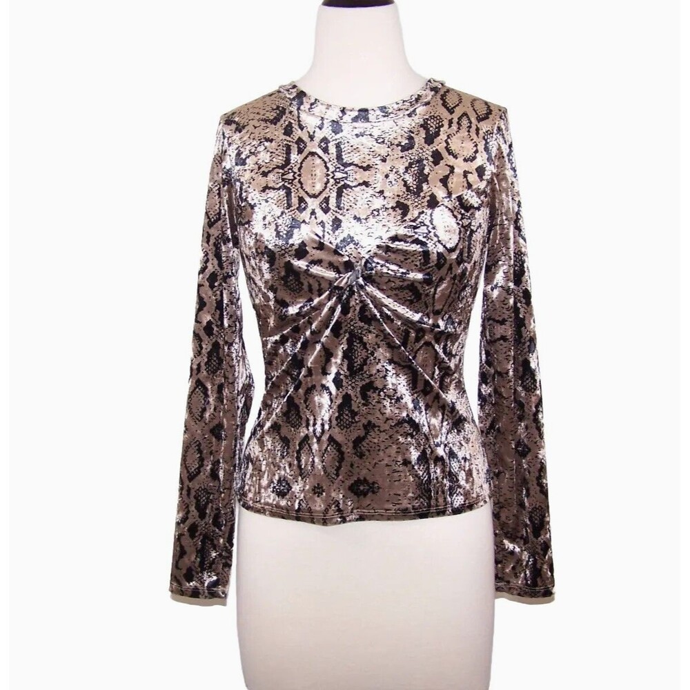 Buffalo David Bitton Velvet Shirt Top Size M Stretch Snake Velour Knot Front